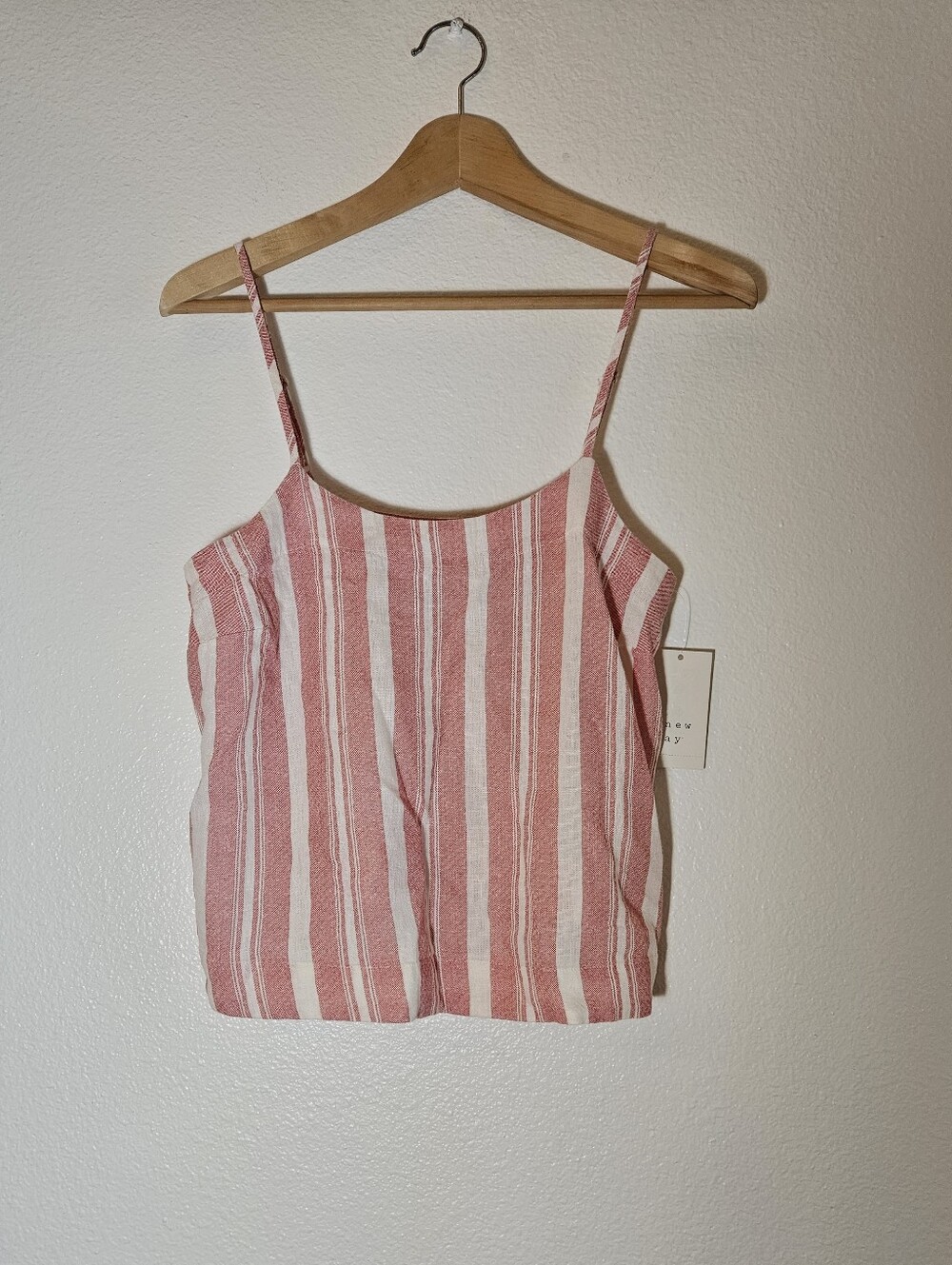 Linen Tank Top Striped Red & White Spaghetti Strap